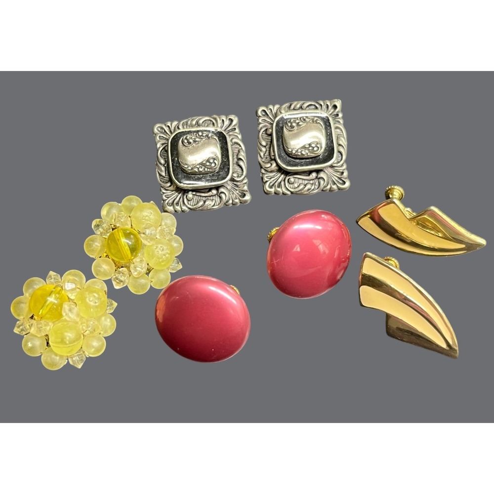 Lot of 4 Pairs of VINTAGE CLIP-On EARRINGS Marvella Napier Beaded Gold Silver
